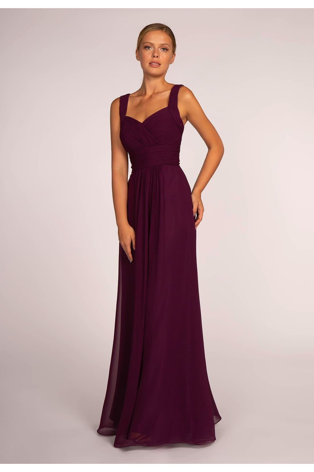 Long Chiffon Dress with Ruched Sweetheart Bodice by Elizabeth K GL2608-Long Formal Dresses-ABC Fashion