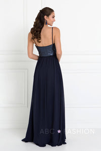 Long Chiffon Dress with Sequined Bodice by Elizabeth K GL2416 - Long Formal Dresses