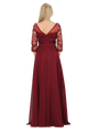 Poly USA 7598 Long Chiffon Dress with Sheer Lace Sleeves