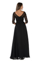 Long Black Dress with Illusion Lace Sleeves by Poly USA-Long Formal Dresses-ABC Fashion