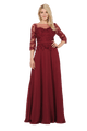 Poly USA 7598 Long Chiffon Dress with Sheer Lace Sleeves