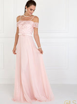 Long Cold Shoulder Dress with Embroidery by Elizabeth K GL1521