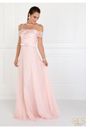 Long Cold Shoulder Dress with Embroidery by Elizabeth KGL1521