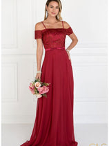 Long Cold Shoulder Dress with Embroidery by Elizabeth K GL1521