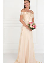 Long Cold Shoulder Dress with Embroidery by Elizabeth K GL1521