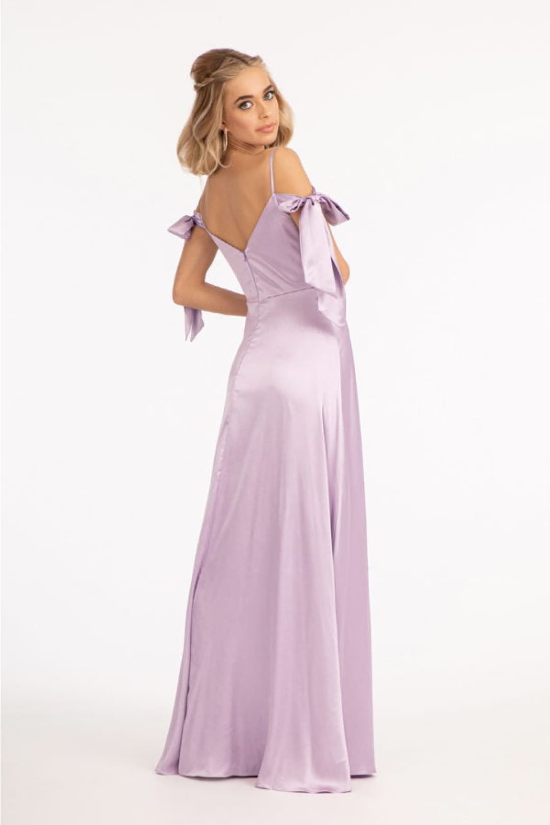 Long Cold Shoulder Satin Dress by Elizabeth K GL1994 - Long Formal Dresses