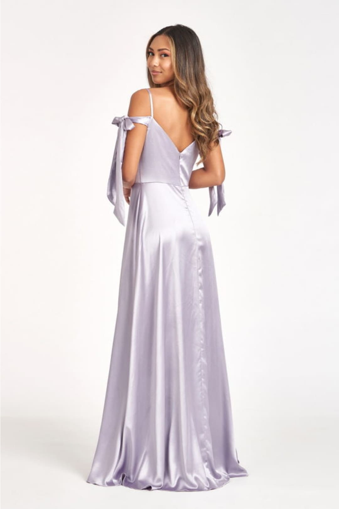 Long Cold Shoulder Satin Dress by Elizabeth K GL1994 - Long Formal Dresses