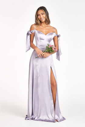 Long Cold Shoulder Satin Dress by Elizabeth KGL1994