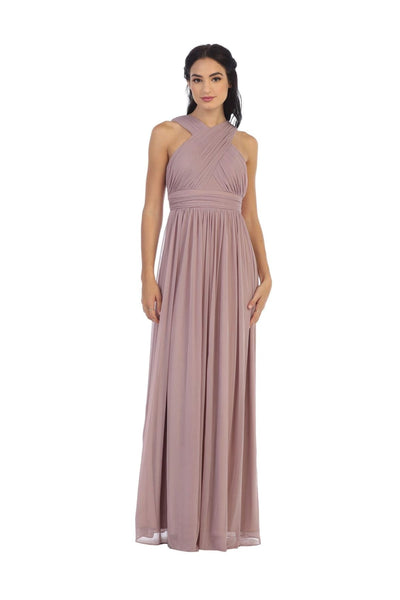 Long Criss Cross Halter Bridesmaid Dress - The Dress Outlet