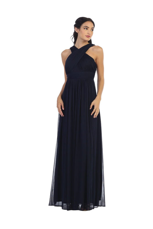 Long Criss Cross Halter Bridesmaid Dress - The Dress Outlet