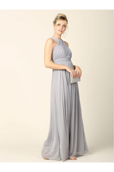 Long Criss Cross Halter Bridesmaid Dress - The Dress Outlet
