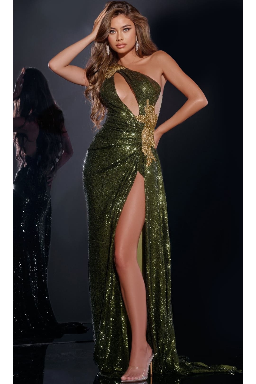Gold Dark Green Sequin Prom Dress Green Sequin Mermaid Prom Dress