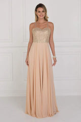 Long Embellished Sweetheart Chiffon Dress by Elizabeth K GL1571 - XS / Champagne - Long Formal Dresses