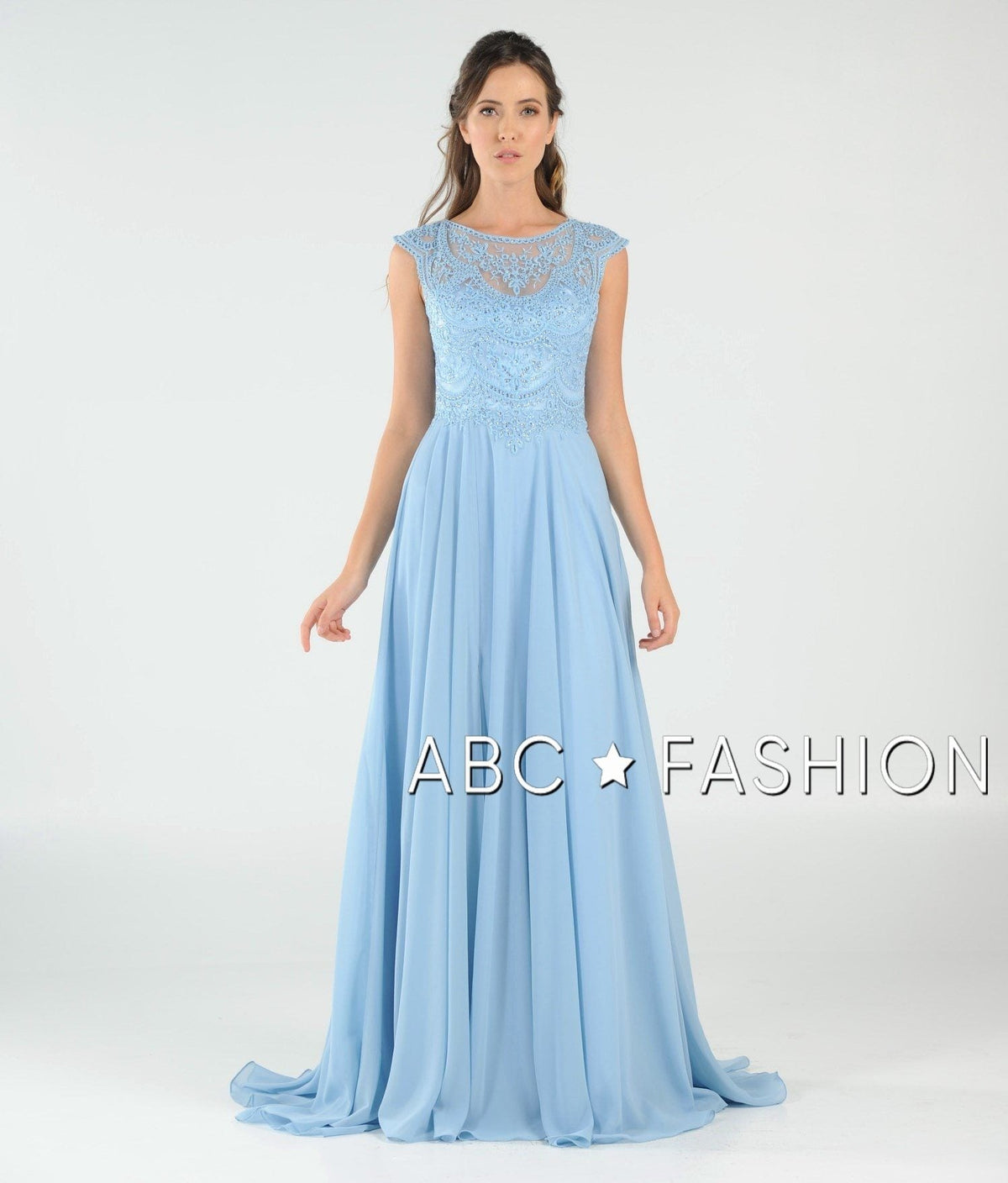 Poly USA Ice Blue Long Formal Dresses