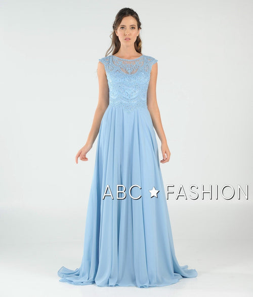 Poly USA Ice Blue Long Formal Dresses