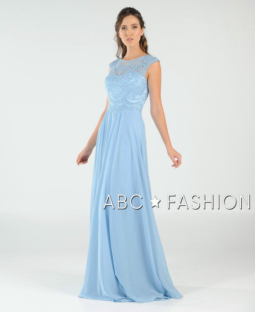 Poly USA Ice Blue Long Formal Dresses