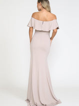 Rose Gold Bridesmaid Dresses-Inexpensive POLY USA 8146 Ruffle Off Shoulder