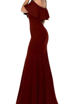 Burgundy Bridesmaid Dresses-Inexpensive POLY USA 8146 Ruffle Off Shoulder