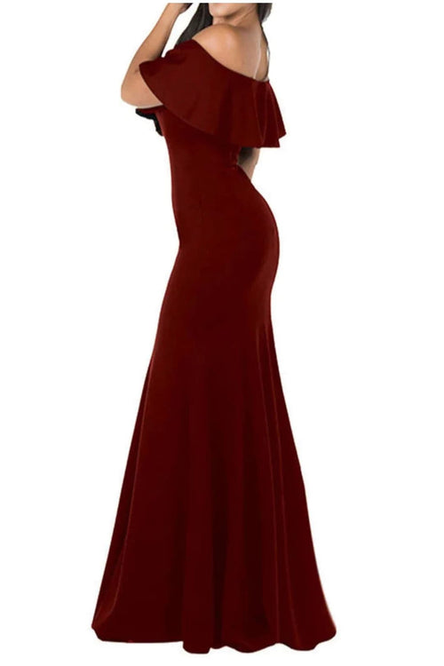 Long Evening Dress - BURGUNDY / XS