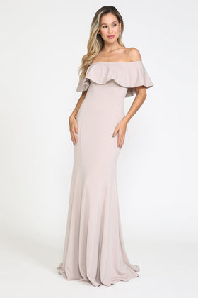Mocha Bridesmaid Dresses-Inexpensive POLY USA 8146 Ruffle Off Shoulder