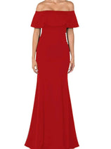 Red Bridesmaid Dresses-Inexpensive POLY USA 8146 Ruffle Off Shoulder