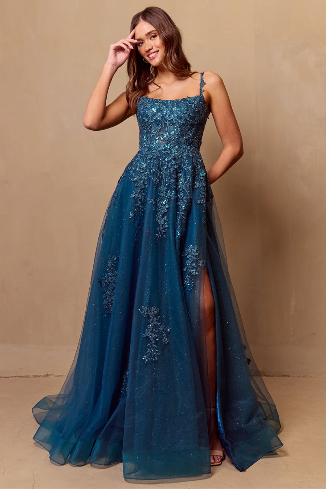 Long Evening Dress Scoop Neck Embroidered Gown By Amelia Couture 4044 - Dress