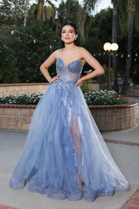 Long Evening Dress Strapless A-Line Prom Gown By Royal Queen RQ8184 - DUSTYBLUE / 4 - Dress