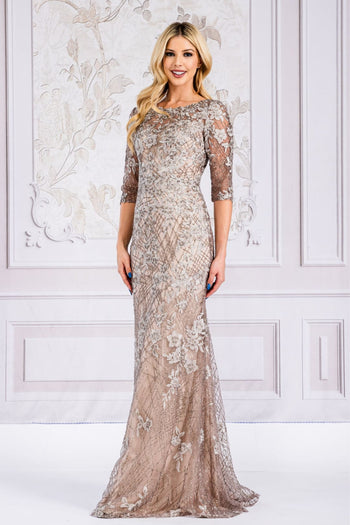 Long Evening Dress Strapless Sheath Gown By Amelia Couture 7045 - MOCHA / 8 - Dress
