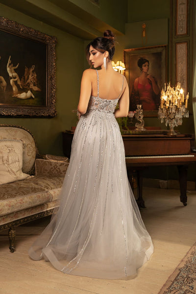Long Evening Dress V-Neck Sequin A-Line Gown By Royal Queen RQ8143 - Dress