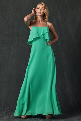 Juliet 591 Long Flounce Top Chiffon Dress with A-Line Skirt and Sweetheart Neckline