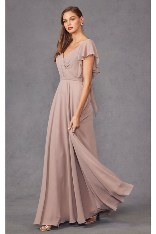 Long Flutter Sleeve Chiffon Gown by Juliet 261 - Dress