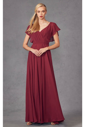 Burgundy Bridesmaid Dresses-Inexpensive Long Flutter Gown Juliet 261