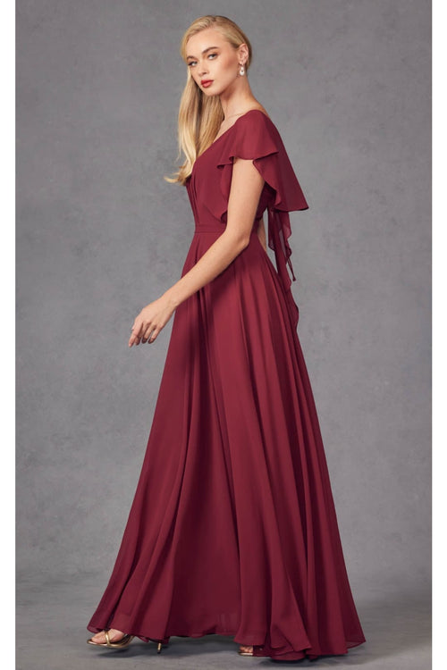 Long Flutter Sleeve Chiffon Gown by Juliet 261 - Dress