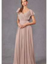 Long Flutter Sleeve Chiffon Gown by Juliet 261