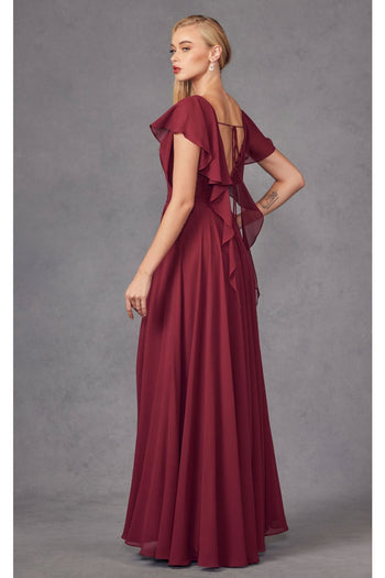 Long Flutter Sleeve Chiffon Gown by Juliet 261 - Dress