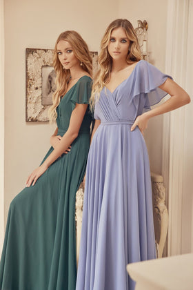 Slate Blue Bridesmaid Dresses-Inexpensive Long Flutter Gown Juliet 261