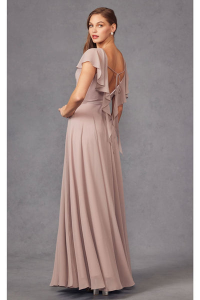 Long Flutter Sleeve Chiffon Gown by Juliet 261 - Emerald Green / XS - Dress