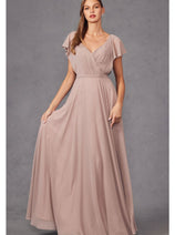 Long Flutter Sleeve Chiffon Gown by Juliet 261
