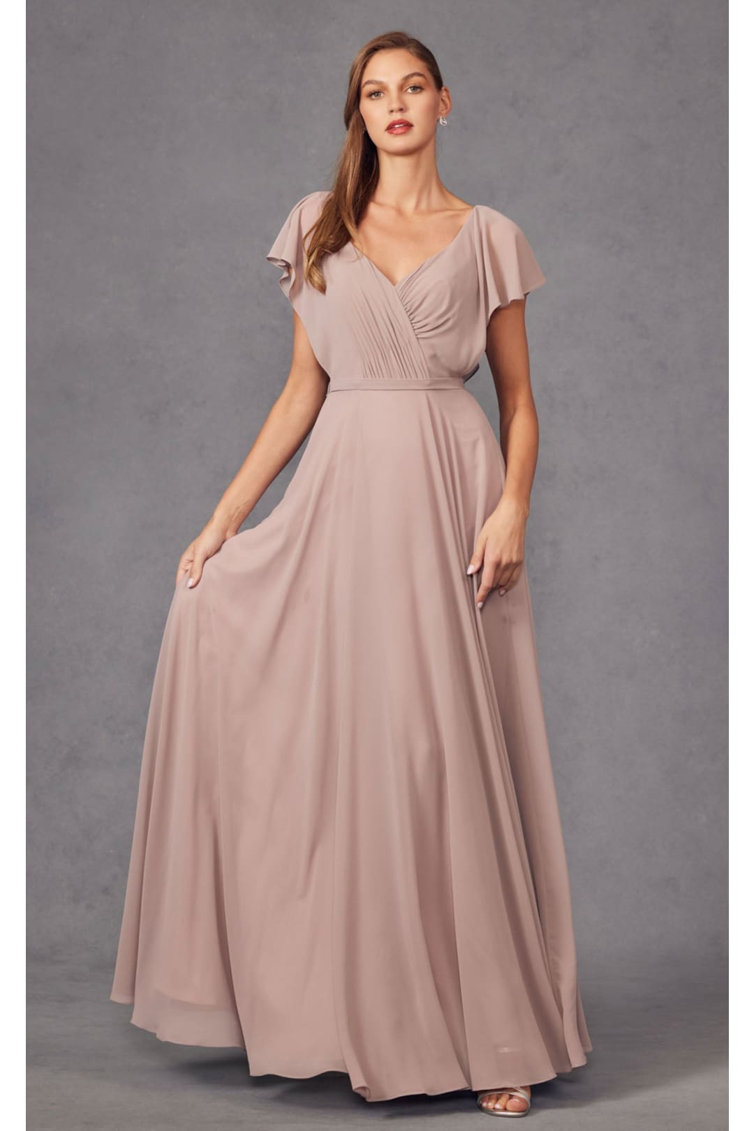Mauve Bridesmaid Dresses-Inexpensive Long Flutter Gown Juliet 261 - Mauve / L Mauve Bridesmaid Dresses-Inexpensive Long Flutter Gown Juliet 261 - Mauve / L