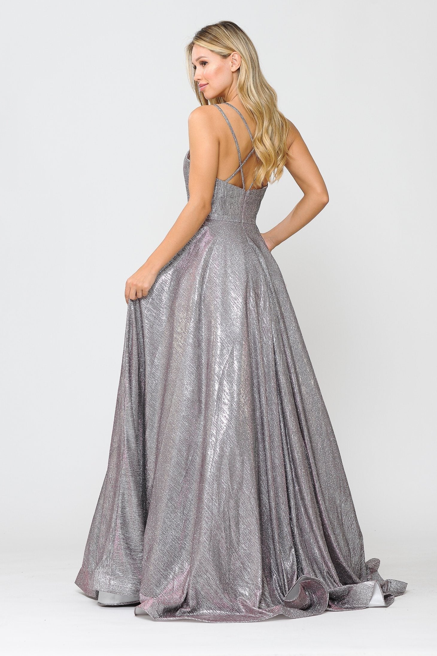 Poly USA 8716 Long Foiled Glitter Dress with Strappy Back