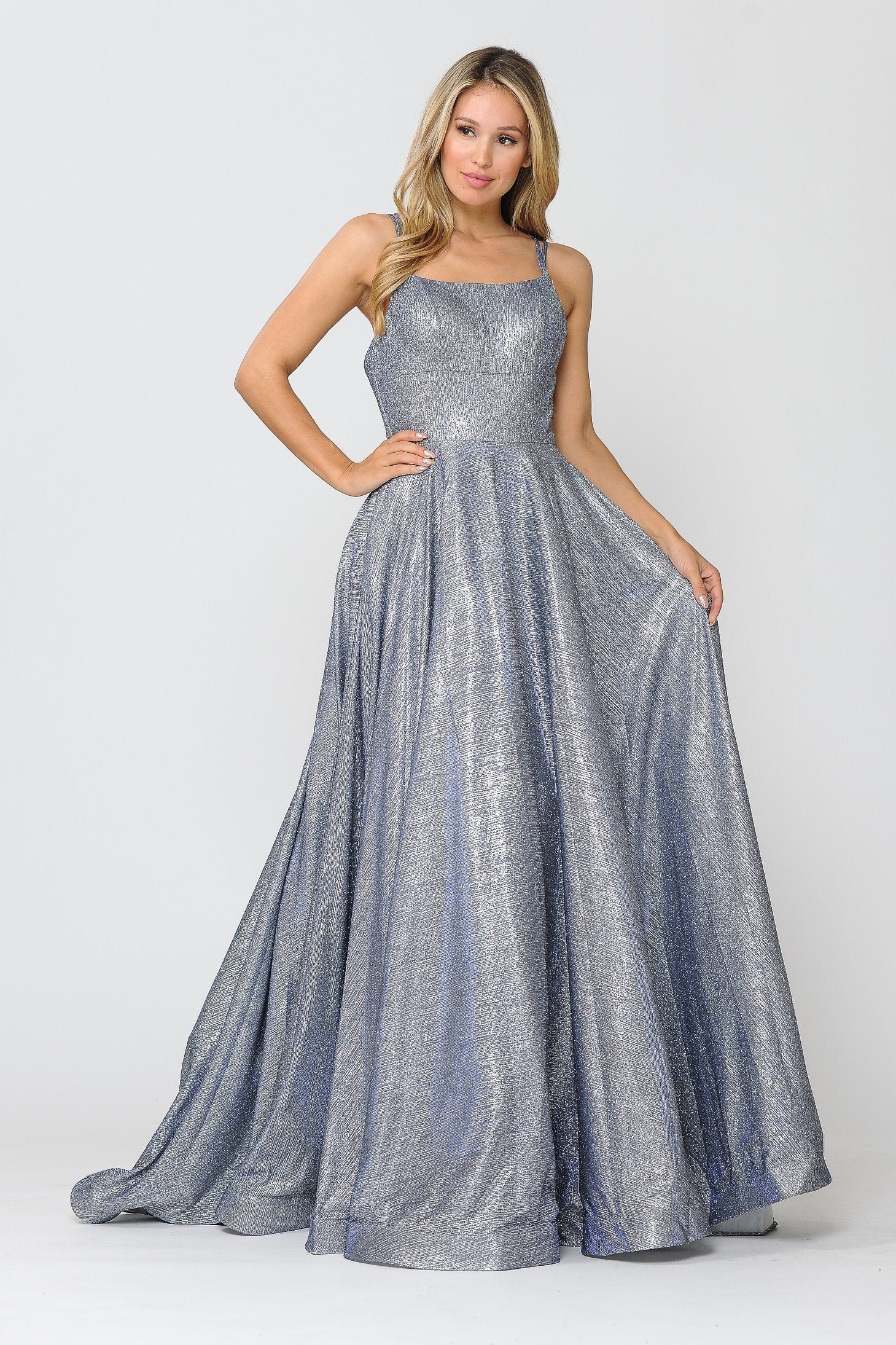 Poly USA 8716 Long Foiled Glitter Dress with Strappy Back