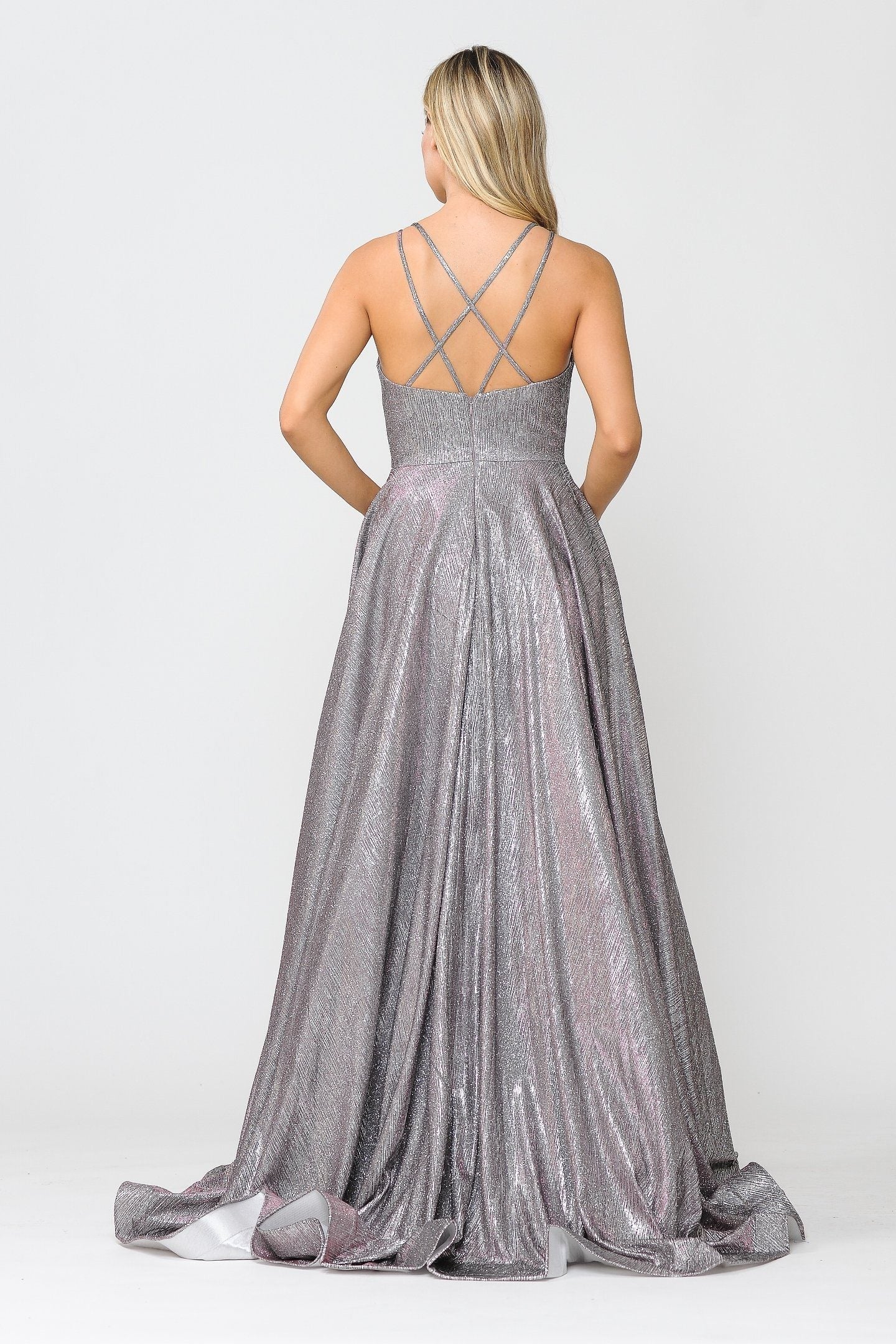 Poly USA 8716 Long Foiled Glitter Dress with Strappy Back
