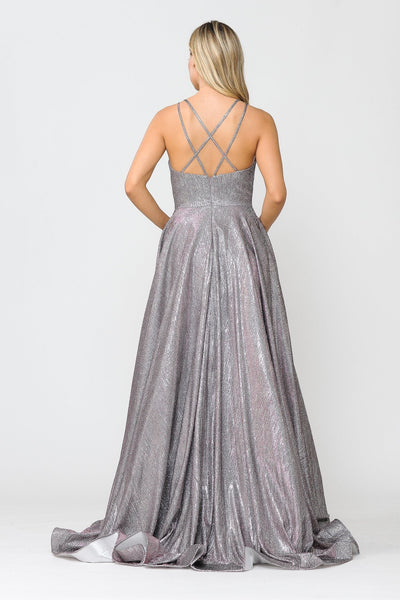 Poly USA 8716 Long Foiled Glitter Dress with Strappy Back