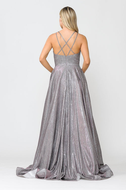 Poly USA 8716 Long Foiled Glitter Dress with Strappy Back
