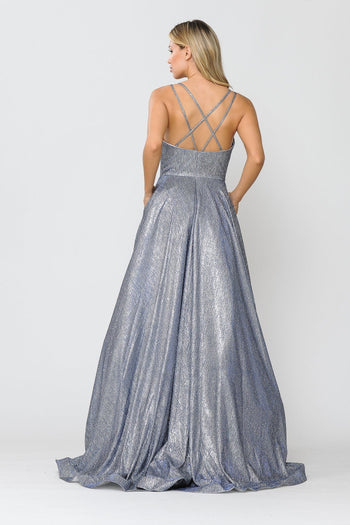 Poly USA 8716 Long Foiled Glitter Dress with Strappy Back