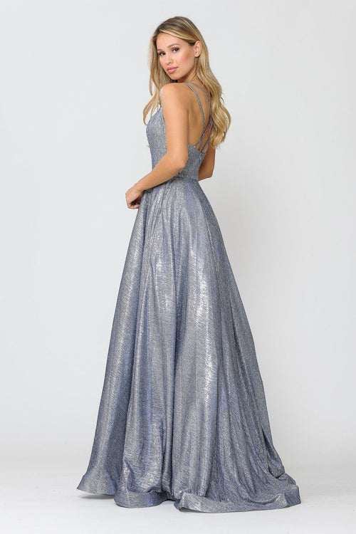 Poly USA 8716 Long Foiled Glitter Dress with Strappy Back