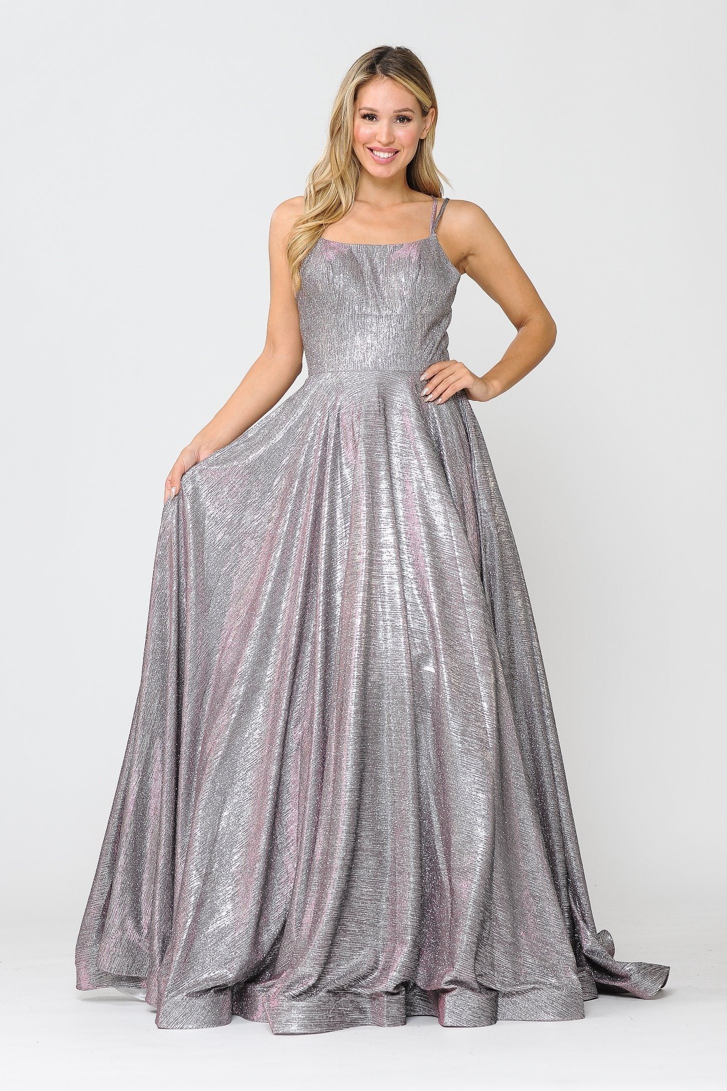 Poly USA 8716 Long Foiled Glitter Dress with Strappy Back
