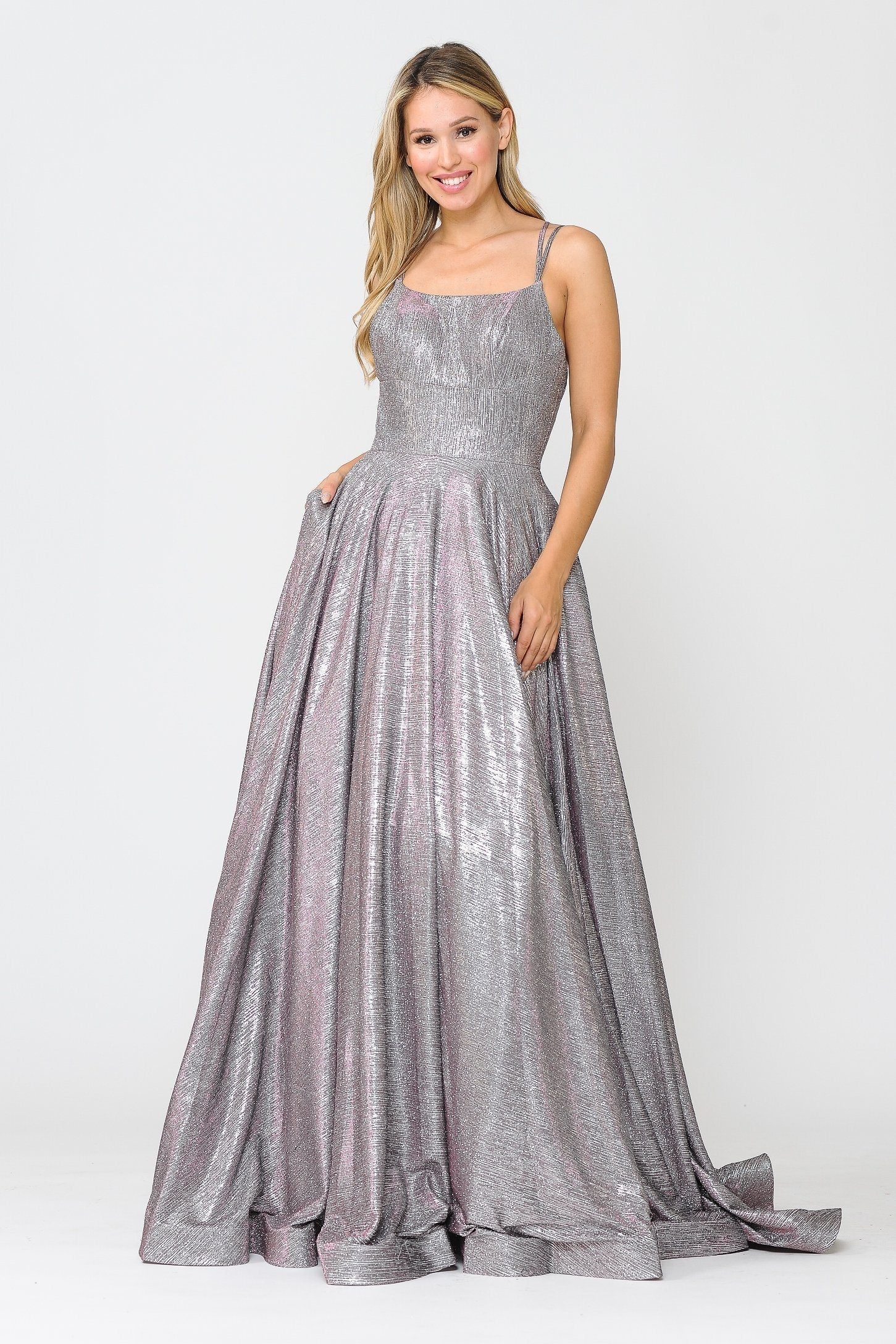 Poly USA 8716 Long Foiled Glitter Dress with Strappy Back