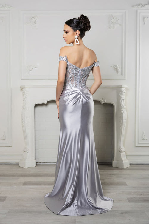 Long Formal Dress Off The Shoulder High Slit Gown By May Queen MQ2157 - Dress