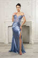 Long Formal Dress Off The Shoulder High Slit Gown By May Queen MQ2157 - DUSTYBLUE / 4 - Dress